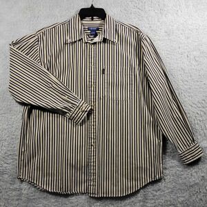 IZOD Mens Large Striped Button Down Shirt Long Sleeve Cotton